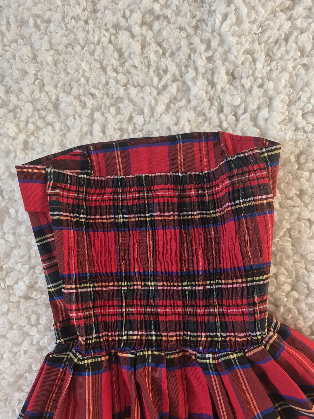 ​Red Plaid Strapless Mini Dress Pleated Tartan Dark Academia Coquette Party XS - Picture 6 of 10